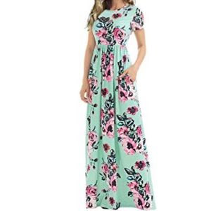 Green floral maxi dress with pockets